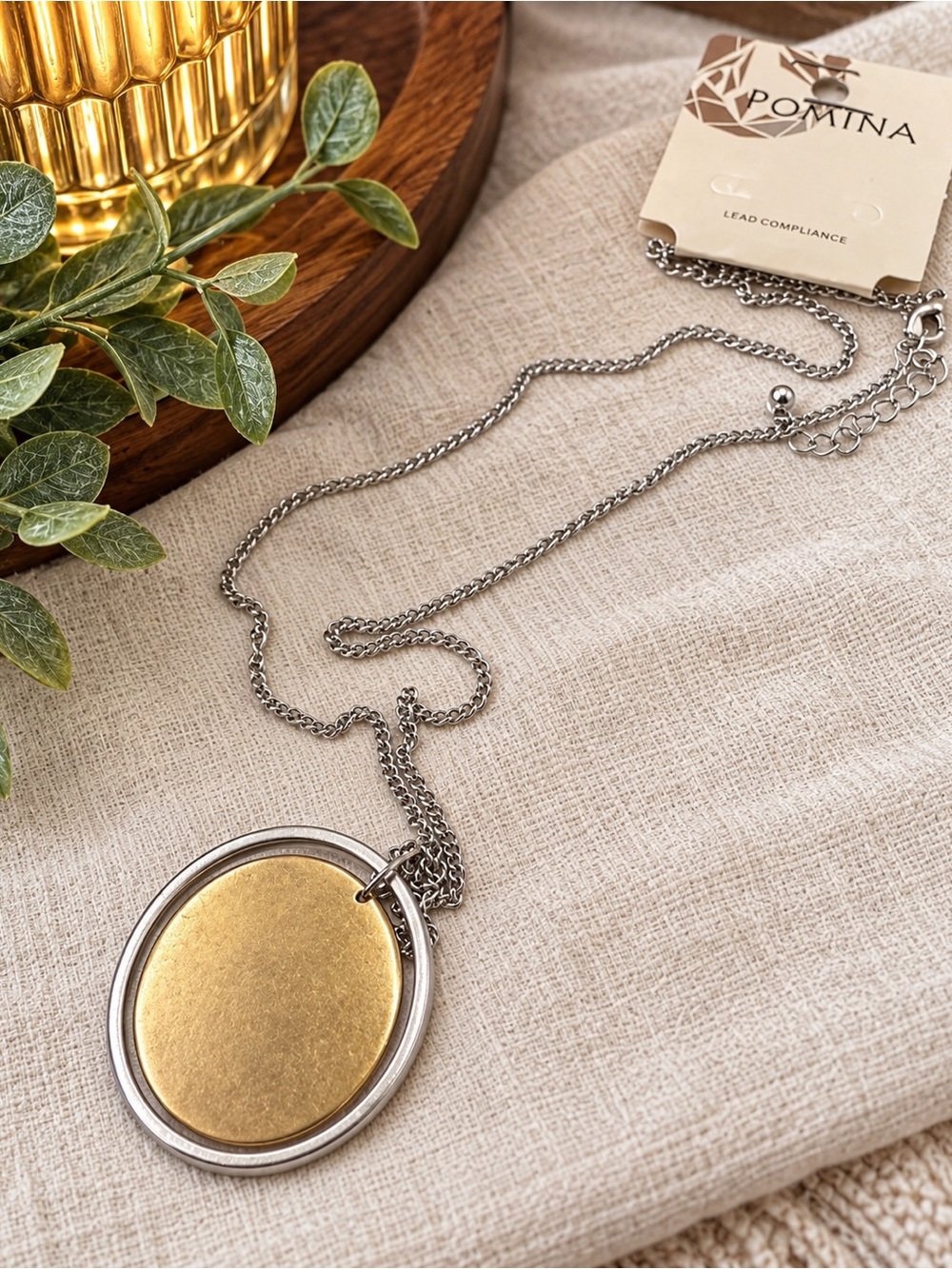 6/$25 - Pomina Two-Tone Circle Pendant Necklace (BN5/ov)